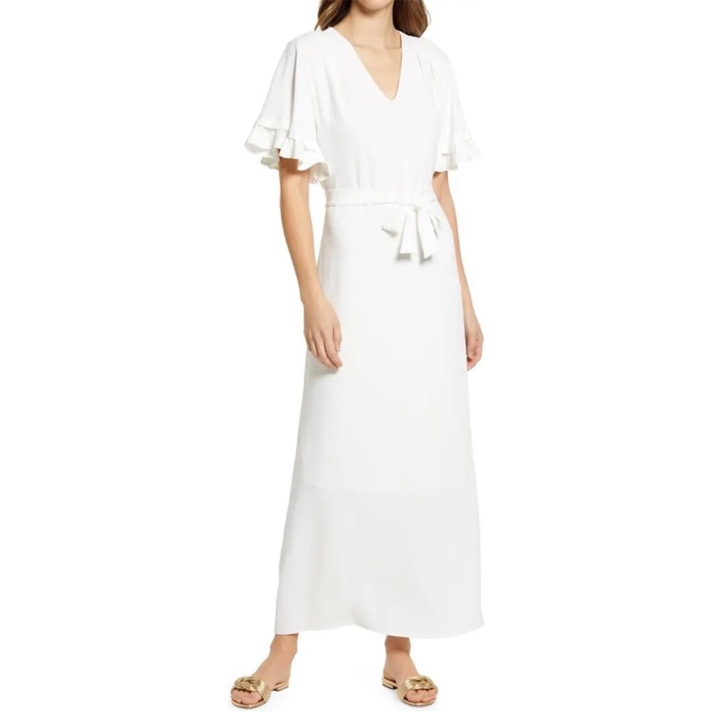 Fraiche by J Nordstrom Flutter Maxi Dress White Size Small S